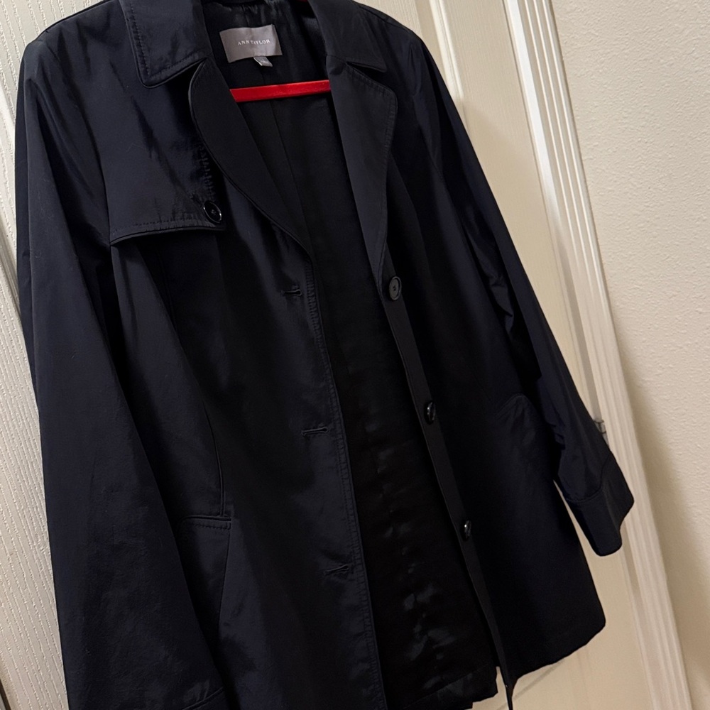 Ann Taylor Black Trench Coat EUC Size L